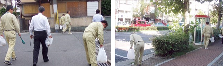 毎月第2月曜日に本社周辺及び付近の歩道の清掃活動を行っております。